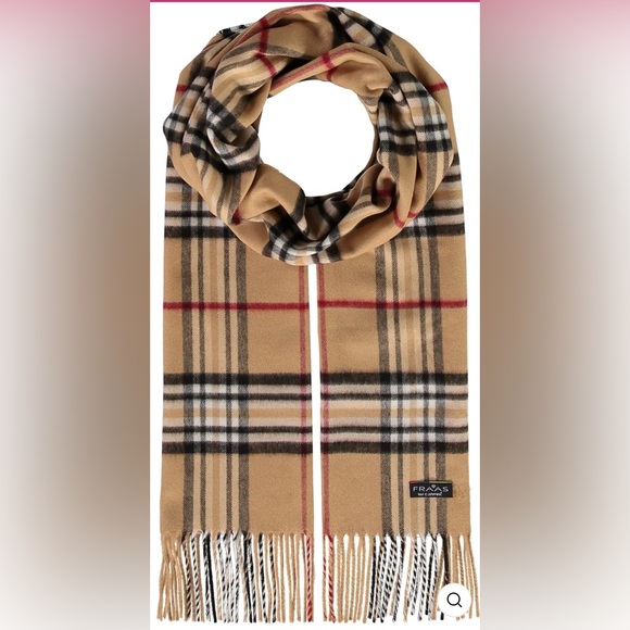 FRAAS CASHMINK Fringe Scarf Unisex Men&Women Plaid Tan Black Red White 10x72 - Picture 2 of 9